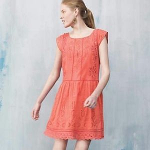 Anthropologie | Meadow Rue Eyelet Dress Watermelon Ice Embroidered